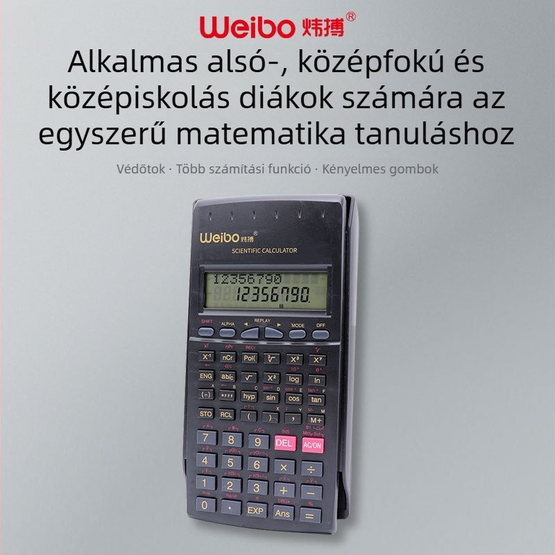 WB-82MS Hordozható Funkciókalkulátor Trigonometrikus Funkciókkal, 12 számjegyű kijelző, Műanyag ház, elem benne