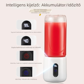 Hordozható gyümölcscentrifuga beépített akkumulátorral és vezeték nélküli töltéssel, 55W, 18001–20000 rpm, 401–600 ml kapacitás, boroszilikát belső tartály
