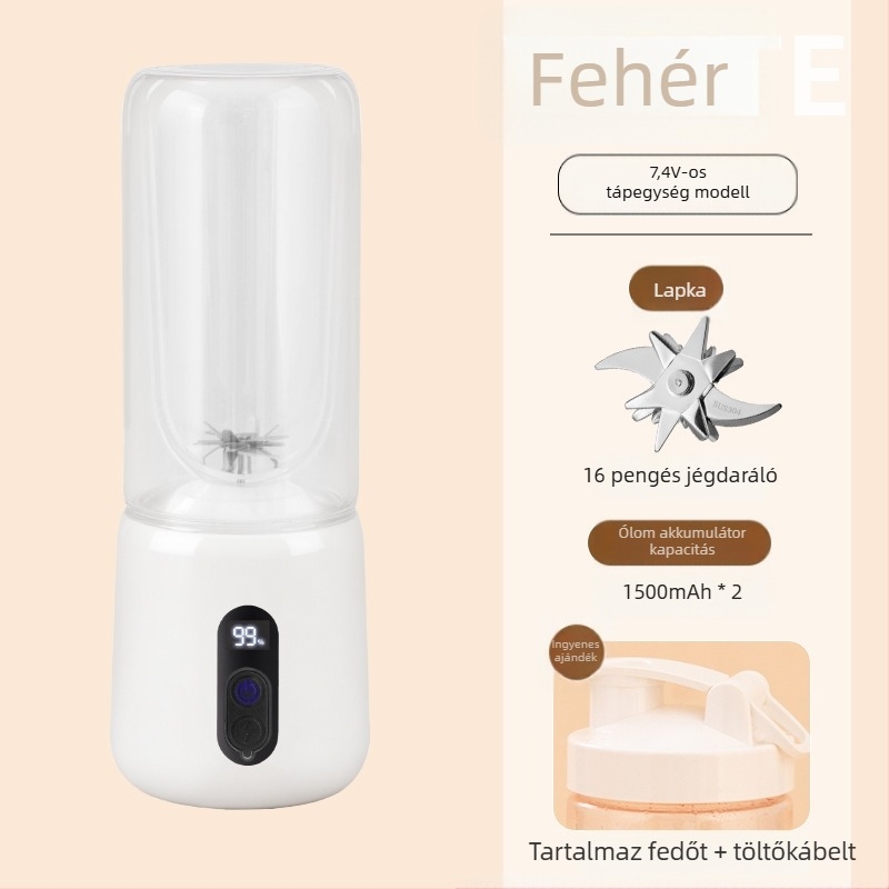 Hordozható gyümölcscentrifuga beépített akkumulátorral és vezeték nélküli töltéssel, 55W, 18001–20000 rpm, 401–600 ml kapacitás, boroszilikát belső tartály