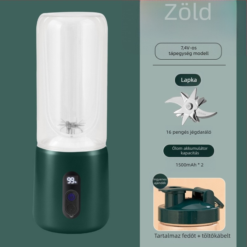 Hordozható gyümölcscentrifuga beépített akkumulátorral és vezeték nélküli töltéssel, 55W, 18001–20000 rpm, 401–600 ml kapacitás, boroszilikát belső tartály