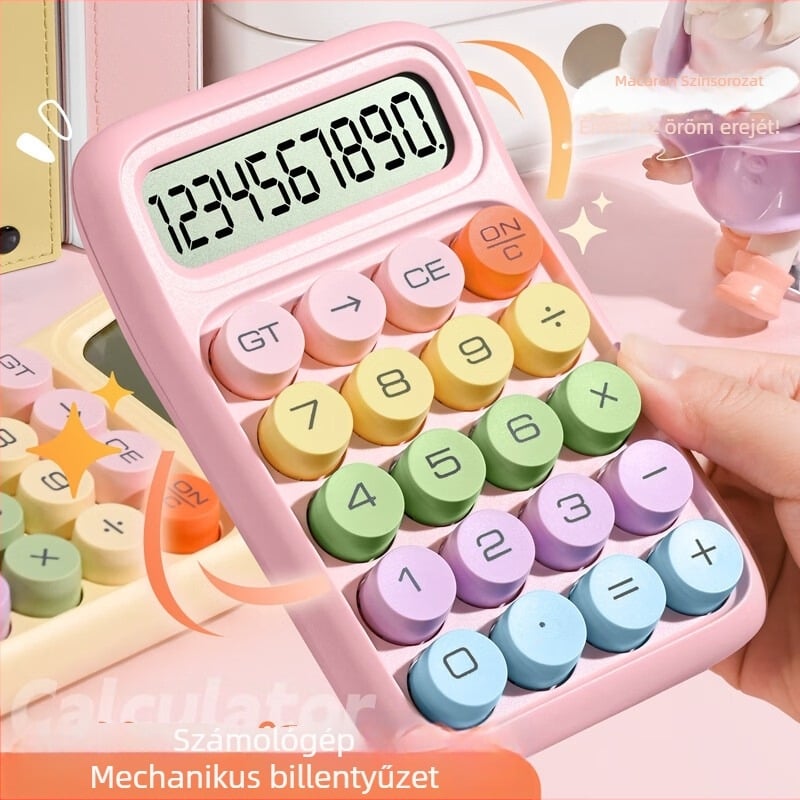 Miki 1872 Macaron-stílusú Mini mechanikus billentyűzetes számológép általános iskolásoknak, 10 számjegy