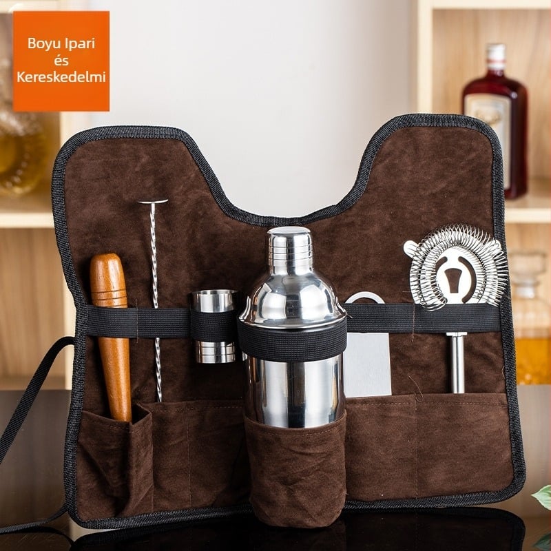 Koktél shaker készlet – 7 darab, rozsdamentes acél, polírozott felület, modern minimalista stílus