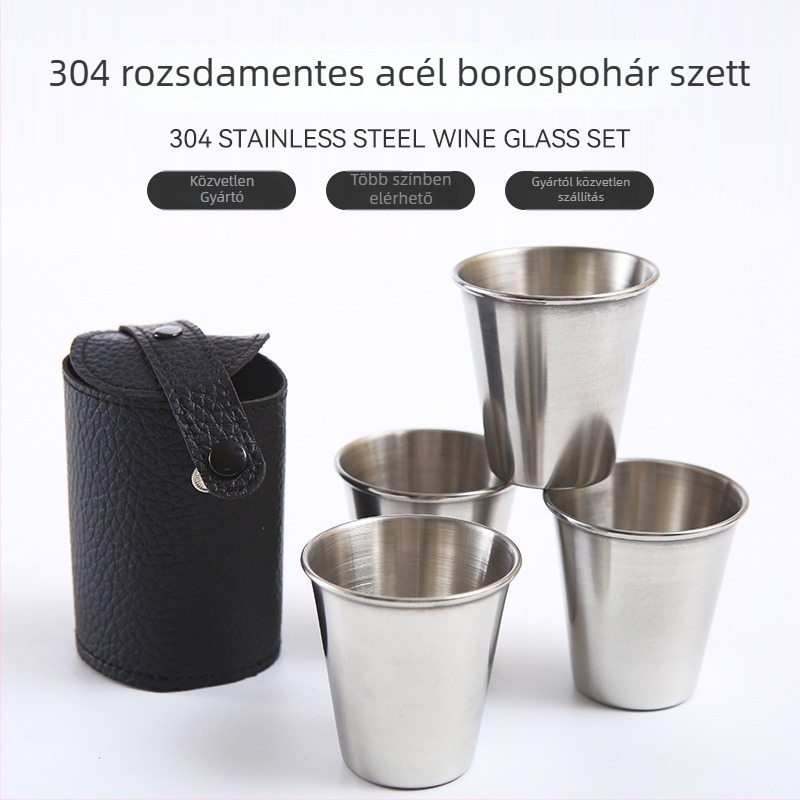 304 rozsdamentes acélból készült borospohár-készlet – kültéri, hordozható, egyszerű stílus, kapacitás 1–100 ml
