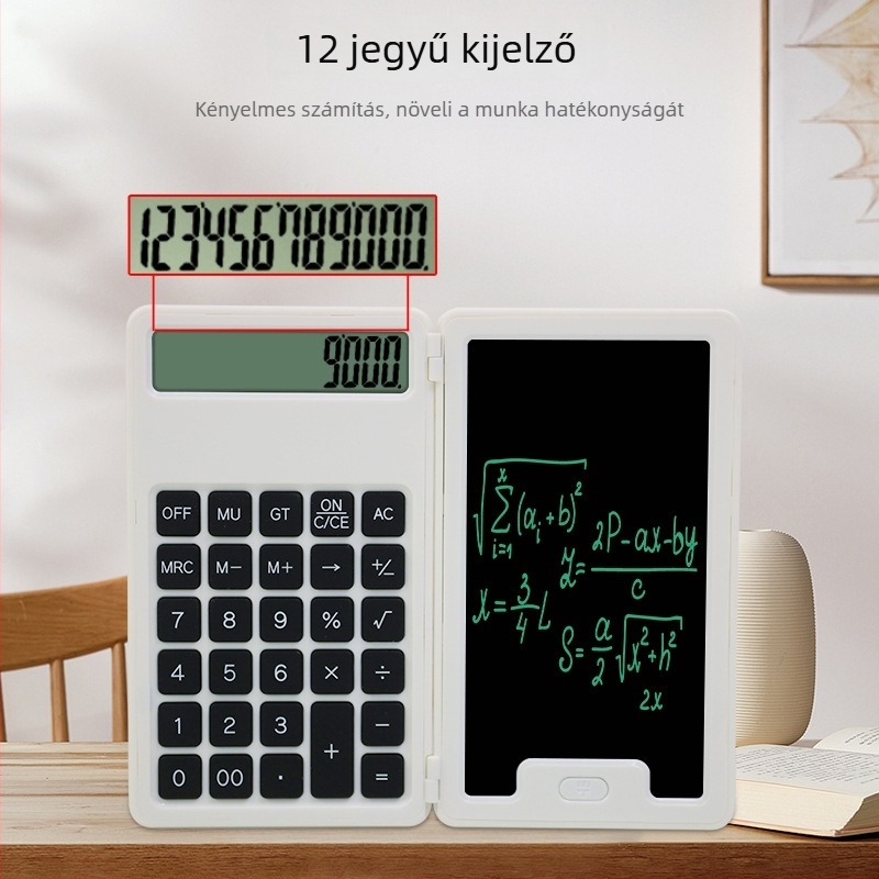 Dongxin tudományos számológép összecsukható írás táblával, 12-digit LCD kijelző, ABS tok, modell NLT-L050-J, gombos elem