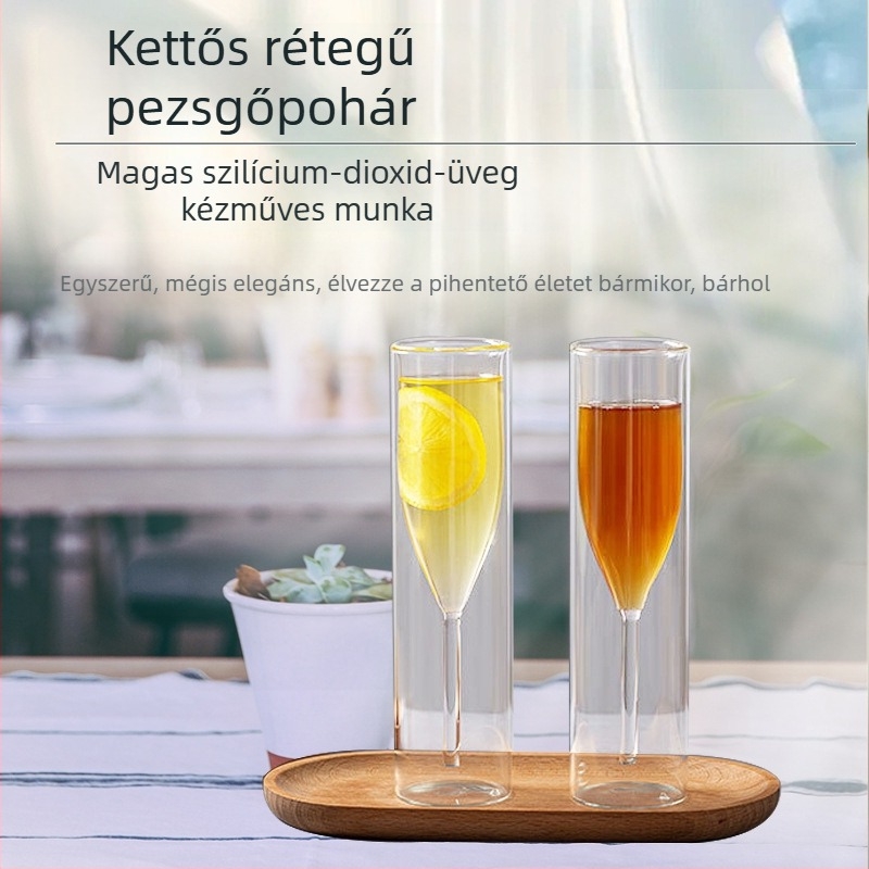 Joy pezsgőspohár, boroszilikát üveg, duplarétegű átlátszó kialakítás, egyszerű stílus