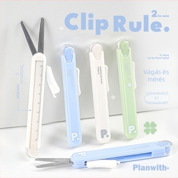 Hordozható diákok számára: többcélú vonalzó, olló és toló-nyomó kés (RosyPosy PW259X, 2Cr13/ABS/PP/akril, 28 g)