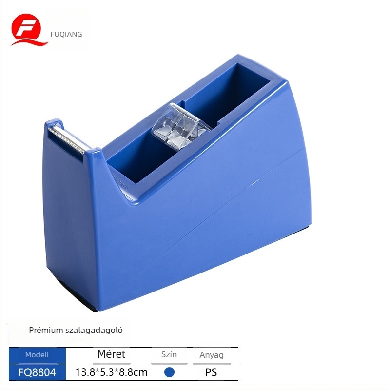 Hordozható irodai szalagadagoló, többfunkciós, súlyozott, csúszásmentes alap, éles penge (Modell FQ8804, Anyag: Műanyag, Nettó tömeg: 588 g, Szalag tengely átmérője: 2,5 cm, Szalag szélesség: legfeljebb 20)
