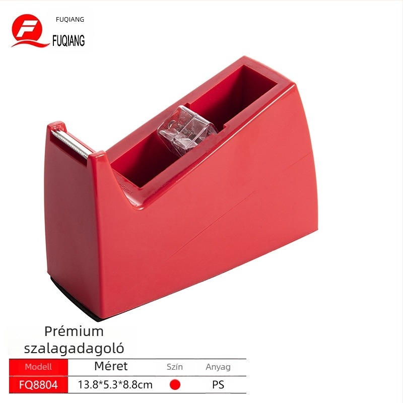 Hordozható irodai szalagadagoló, többfunkciós, súlyozott, csúszásmentes alap, éles penge (Modell FQ8804, Anyag: Műanyag, Nettó tömeg: 588 g, Szalag tengely átmérője: 2,5 cm, Szalag szélesség: legfeljebb 20)