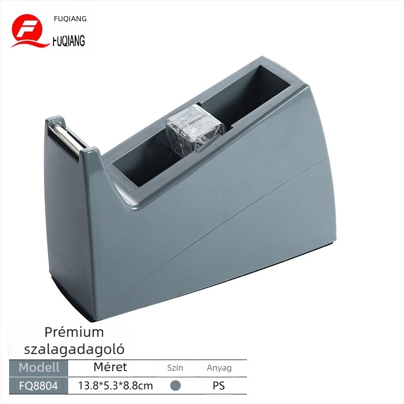 Hordozható irodai szalagadagoló, többfunkciós, súlyozott, csúszásmentes alap, éles penge (Modell FQ8804, Anyag: Műanyag, Nettó tömeg: 588 g, Szalag tengely átmérője: 2,5 cm, Szalag szélesség: legfeljebb 20)