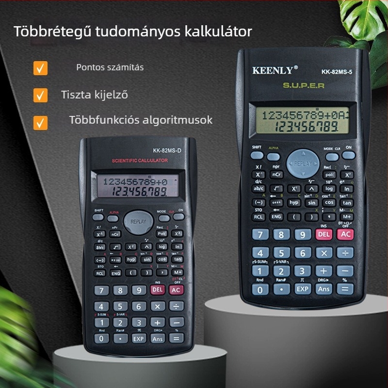Kaiyi 82MS többfunkciós számológép, 12 számjegyű kijelző, műanyag ház, elemről működik
