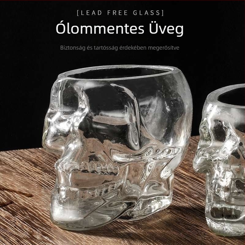 Whiskey pohár koponya mintával, üveg, 201-300 ml, retro csontváz stílus