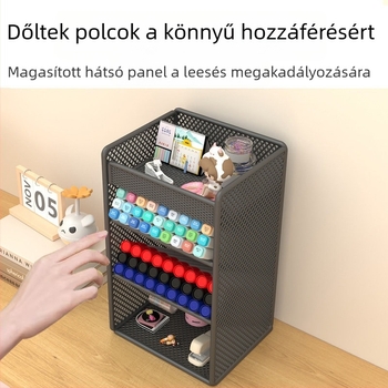 Asztali toll- és marker tartó, döntött betét, vasból készült 4 rétegű szervező