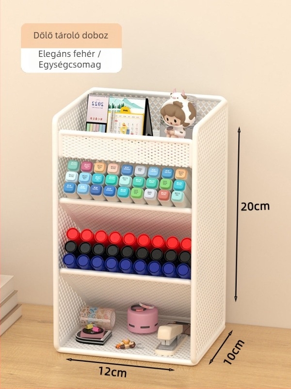 Asztali toll- és marker tartó, döntött betét, vasból készült 4 rétegű szervező