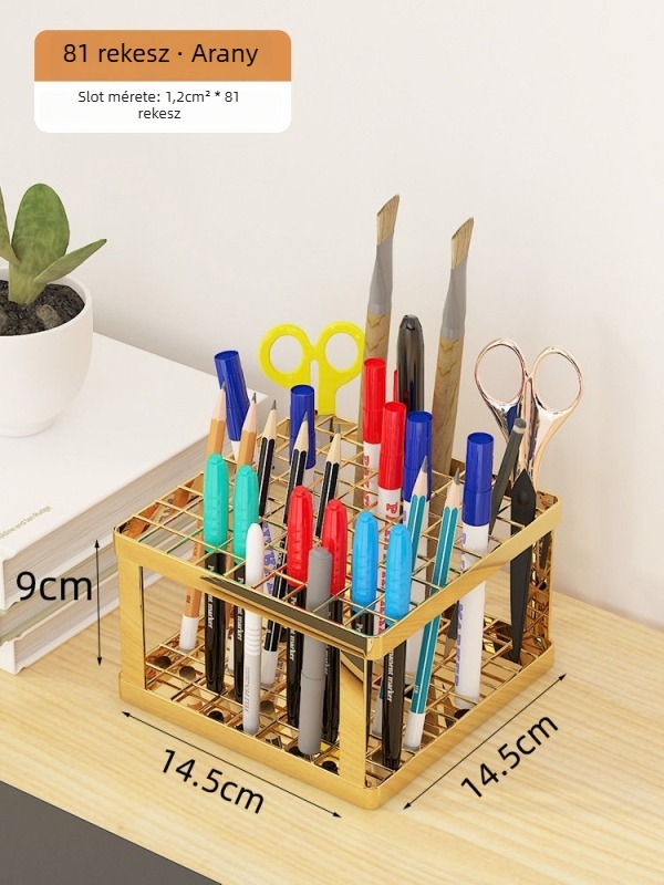 Asztali toll- és marker tartó, döntött betét, vasból készült 4 rétegű szervező