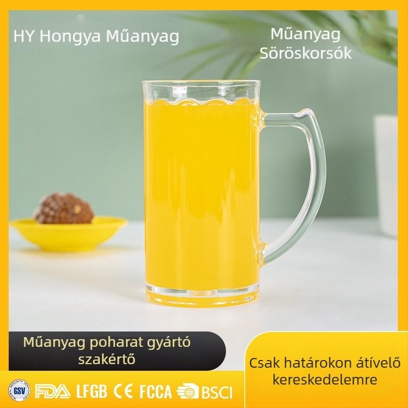 HY műanyag sörös pohár, modern minimalista stílus, logóval testreszabható