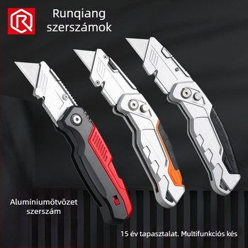 Teherbíró hajtogatható alumínium ötvözetű használati kés huzalnyitóval és villanyszerelő horogkés