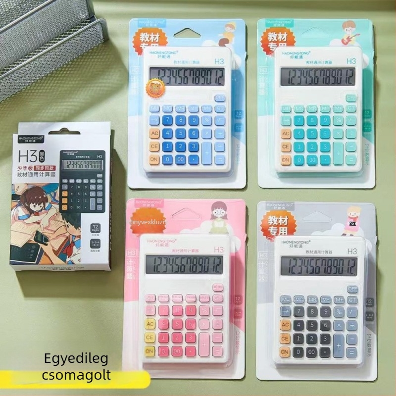 Aritmetikai számológép, 12 jegyű kijelző, elemre működik, műanyag ház, 200 g