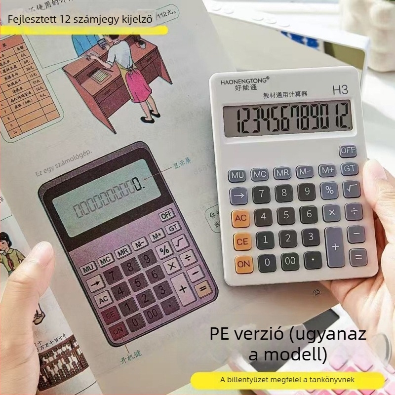 Aritmetikai számológép, 12 jegyű kijelző, elemre működik, műanyag ház, 200 g