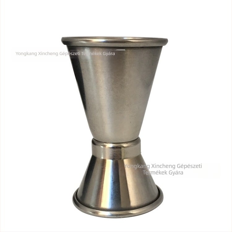 Kétrészes mérőedény rozsdamentes acélból, görbült szélekkel, 1-100 ml kapacitás, modern minimalistikus dizájn, logó nyomtatás elérhető