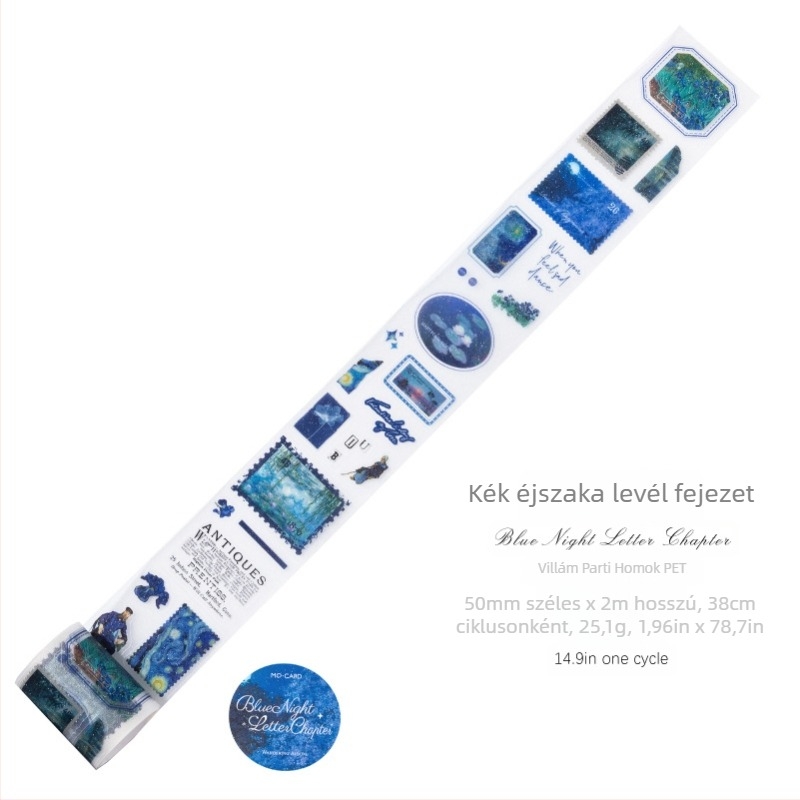 PET die-cut szalag Flash Sand textúrával, retro olajfestmény motívum, Yu Xian márka, sokoldalú használat DIY naplóhoz és telefontokhoz, 0.04 mm vastagság