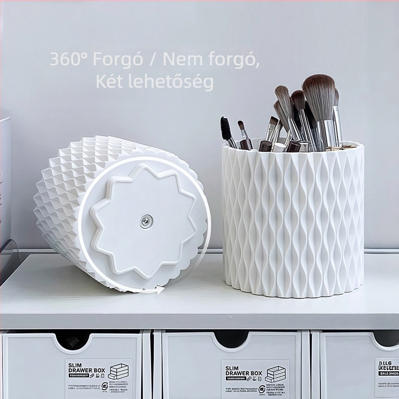 Forgó tolltartó — 360° forgatás, íróasztali rendező irodai kellékek és kozmetikumok számára, műanyag kerek dizájn, Qinfeng
