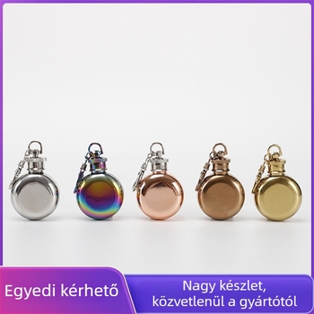 Kör alakú hordozható borosüveg 304 rozsdamentes acélból, kulcstartóval