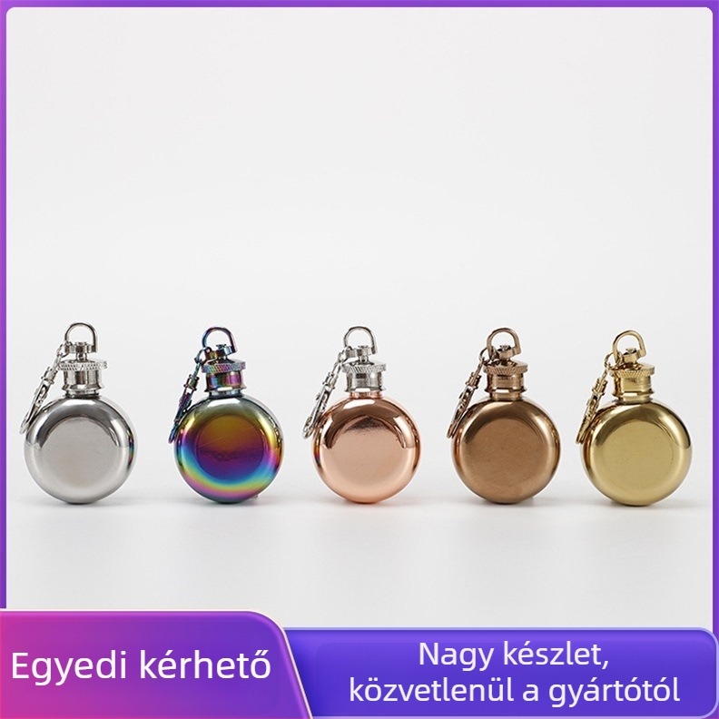 Kör alakú hordozható borosüveg 304 rozsdamentes acélból, kulcstartóval