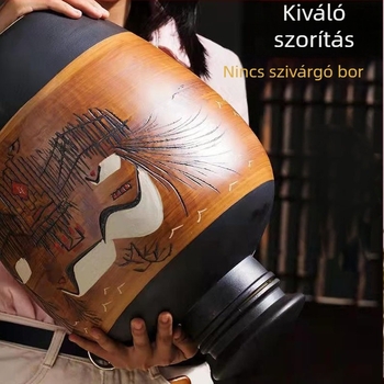 Vintage-stílusú zárt kerámia boros kanna havas táj motívummal | logó nyomtatás elérhető | egységes csomagolás | prémium minőség | alkalmas bor számára