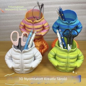 3D-s nyomtatású tolltartó és pohár alátét – négyszögletes műanyag asztali rendező, nyomógombos