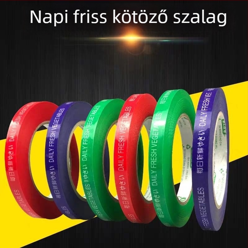 Zöldségek kötöző szalag, BOPP, ökológiai; tartalmaz 1 készlet zöldségek kötöző géppel; csomagolás: 2/5/10/25 tekercsek