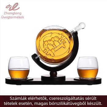 Forgó üveg bor dekanter pohártartóval – 4 részes modern boros készlet (borospalack, pohártartó, pohár)