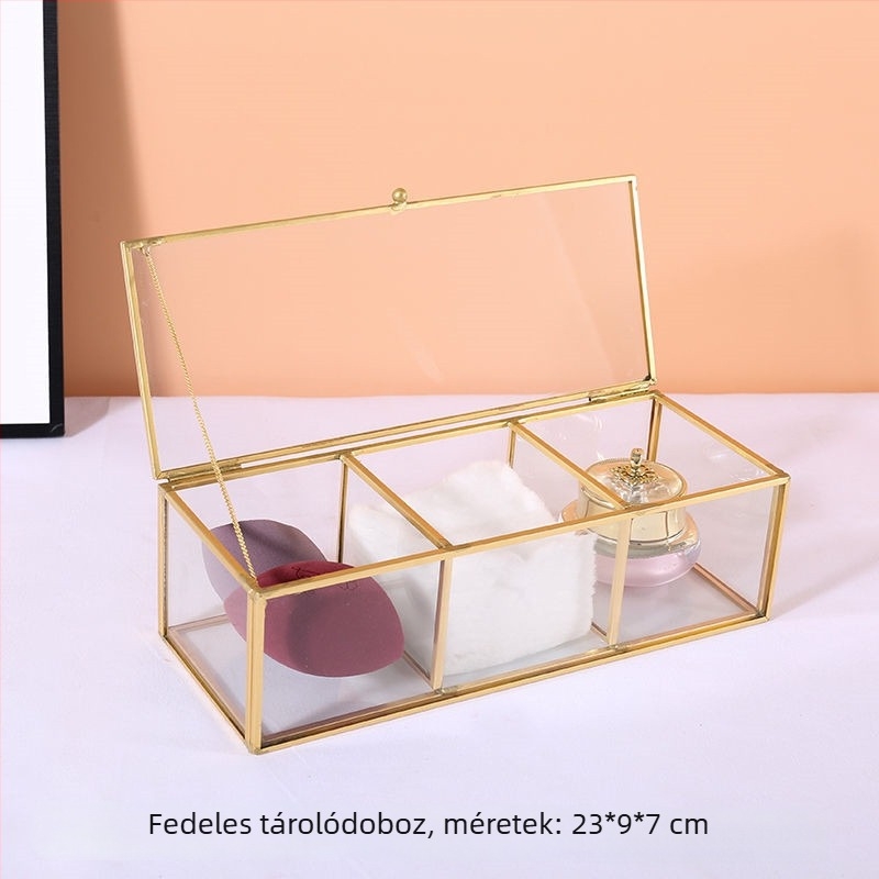 Sminkecset tároló doboz - üveg, átlátszó, rekeszekkel, 24 L kapacitás