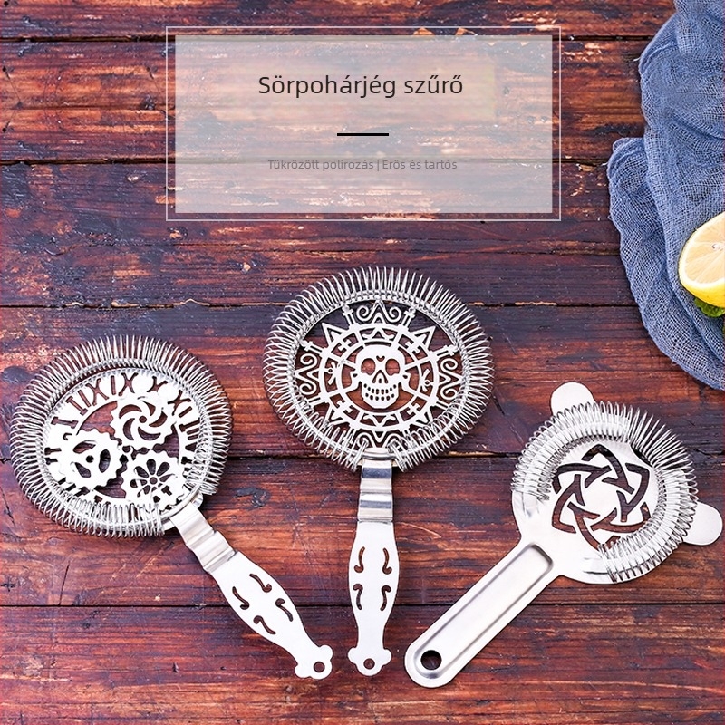 304 rozsdamentes acél koponya koktél szűrő jégelválasztóval