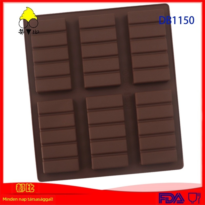 6 darabos téglalap alakú szilikon csokoládéforma sütéshez és torták díszítéséhez