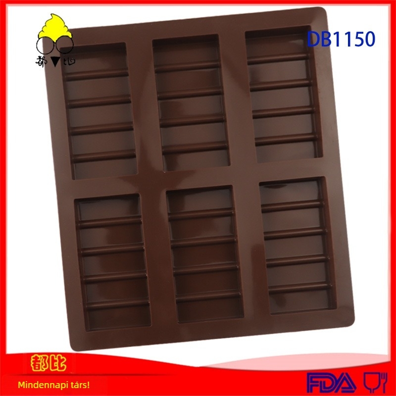 6 darabos téglalap alakú szilikon csokoládéforma sütéshez és torták díszítéséhez