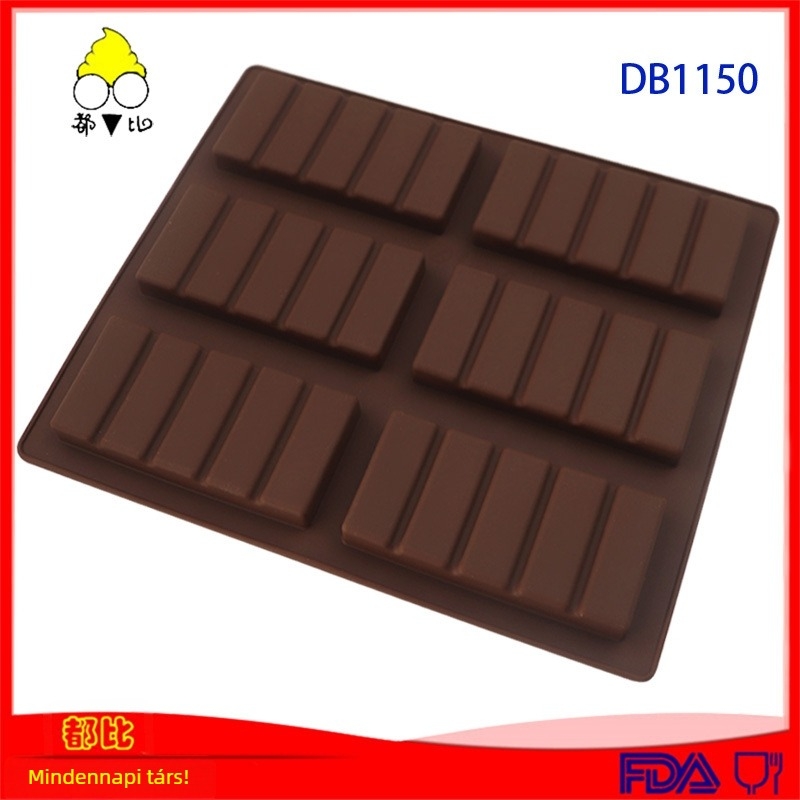 6 darabos téglalap alakú szilikon csokoládéforma sütéshez és torták díszítéséhez