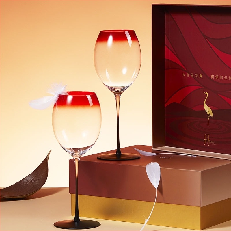  Kristály Bordó vörösboros pohár, készlet, modern egyszerű dizájn, papírdobozos csomagolás, logónyomás lehetséges