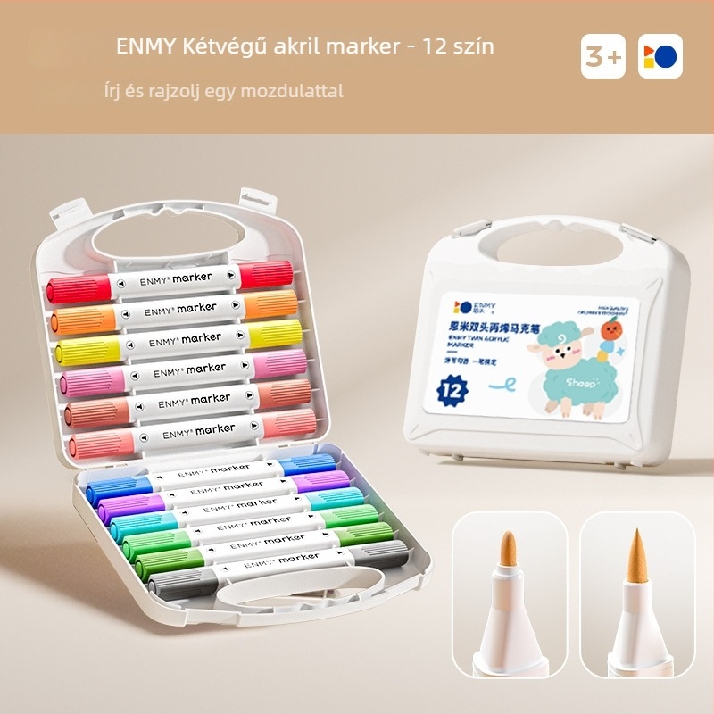 Enmi kétvégű akril markerek gyerekeknek és diákoknak, átlátszatlan, vízbázisú ecsetkészlet