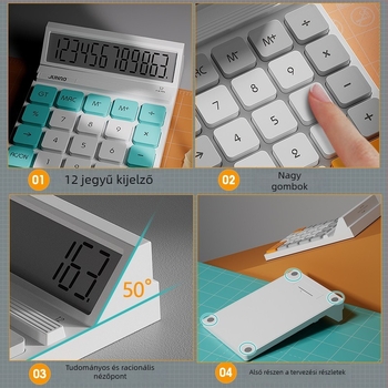 JN-260 aritmetikai számológép a JUNNO/UNNeng-től, 12-digit kijelző, ABS műanyag ház, AA elemről működtetve, logó nyomtatási lehetőség, telefonállvány