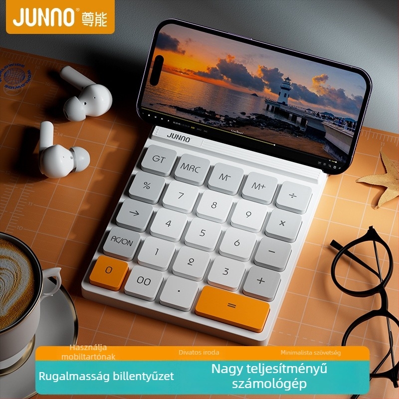 JN-260 aritmetikai számológép a JUNNO/UNNeng-től, 12-digit kijelző, ABS műanyag ház, AA elemről működtetve, logó nyomtatási lehetőség, telefonállvány