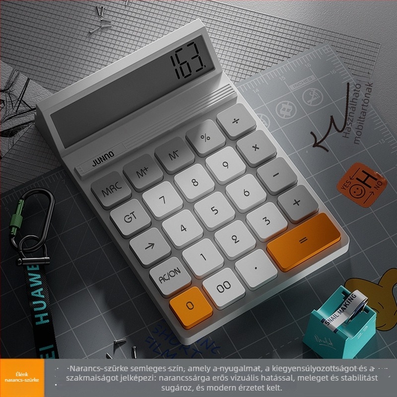 JN-260 aritmetikai számológép a JUNNO/UNNeng-től, 12-digit kijelző, ABS műanyag ház, AA elemről működtetve, logó nyomtatási lehetőség, telefonállvány