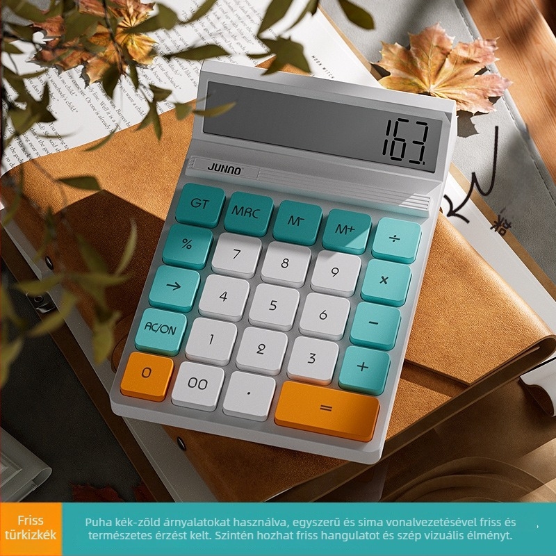 JN-260 aritmetikai számológép a JUNNO/UNNeng-től, 12-digit kijelző, ABS műanyag ház, AA elemről működtetve, logó nyomtatási lehetőség, telefonállvány