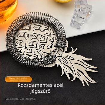 Rozsdamentes acél ananász jégszűrő koktélokhoz – szűrési eszköz, Bar Tools sorozat, logónyomás elérhető