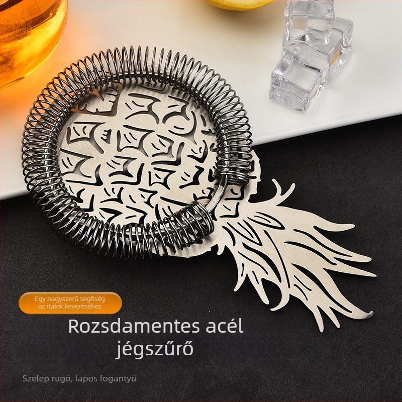 Rozsdamentes acél ananász jégszűrő koktélokhoz – szűrési eszköz, Bar Tools sorozat, logónyomás elérhető