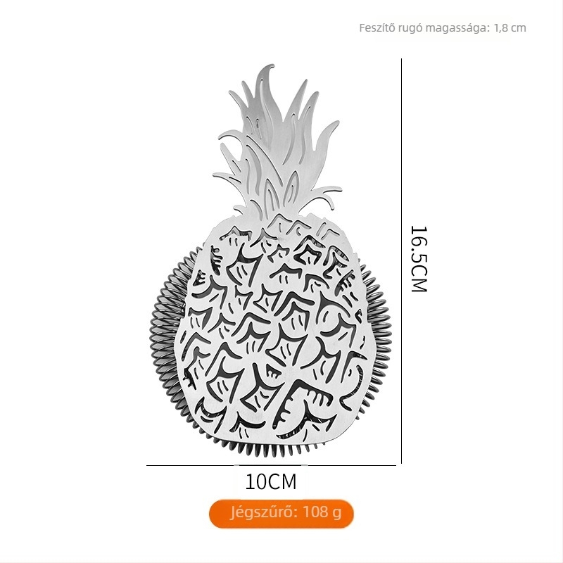 Rozsdamentes acél ananász jégszűrő koktélokhoz – szűrési eszköz, Bar Tools sorozat, logónyomás elérhető