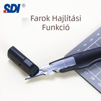 Művészeti kés anti‑rezgés rögzítővel és automatikus zárással, 30° éles szög – modell 0443C, penge ötvözött acél 0.4×9×75 mm, nettó tömeg 0.07 kg