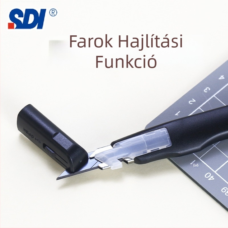 Művészeti kés anti‑rezgés rögzítővel és automatikus zárással, 30° éles szög – modell 0443C, penge ötvözött acél 0.4×9×75 mm, nettó tömeg 0.07 kg