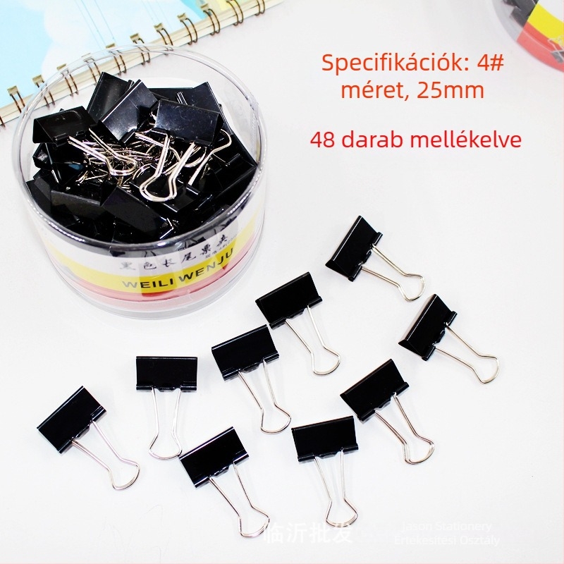 Fekete 25 mm-es iratcsipeszek, Nr. 4, 48 db egy dobozban