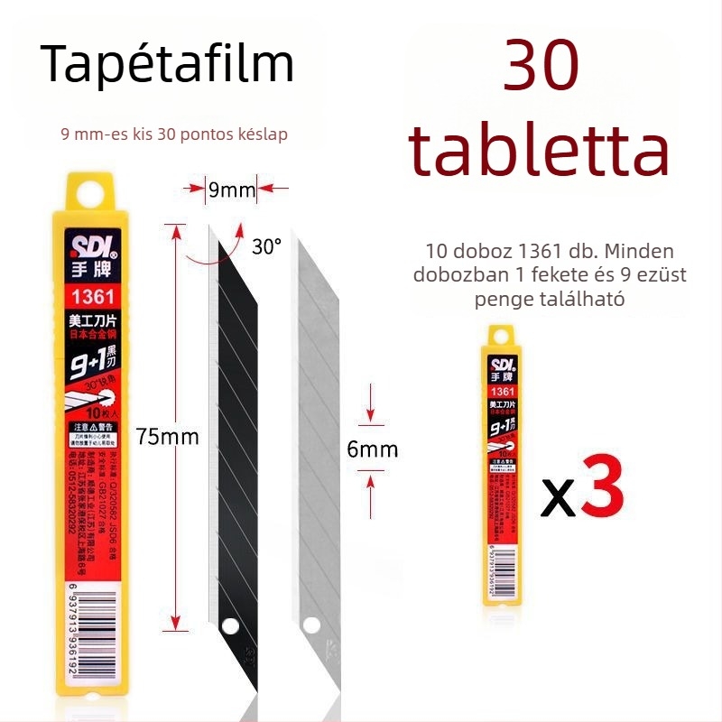 Kis univerzális kés, modell 1361, penge ötvözött acélból, penge méretei 0,4×9×73,4 mm