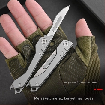 Összecsukható kés, teljes acélból, penge 0,28 mm vastagság × 8 mm szélesség, 47 g, hordozható kulcstartó